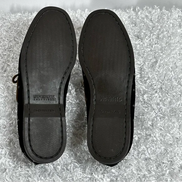 Sperry Black Velvet and Gold Studded Boat Shoe Sz 6 - Picture 7 of 9